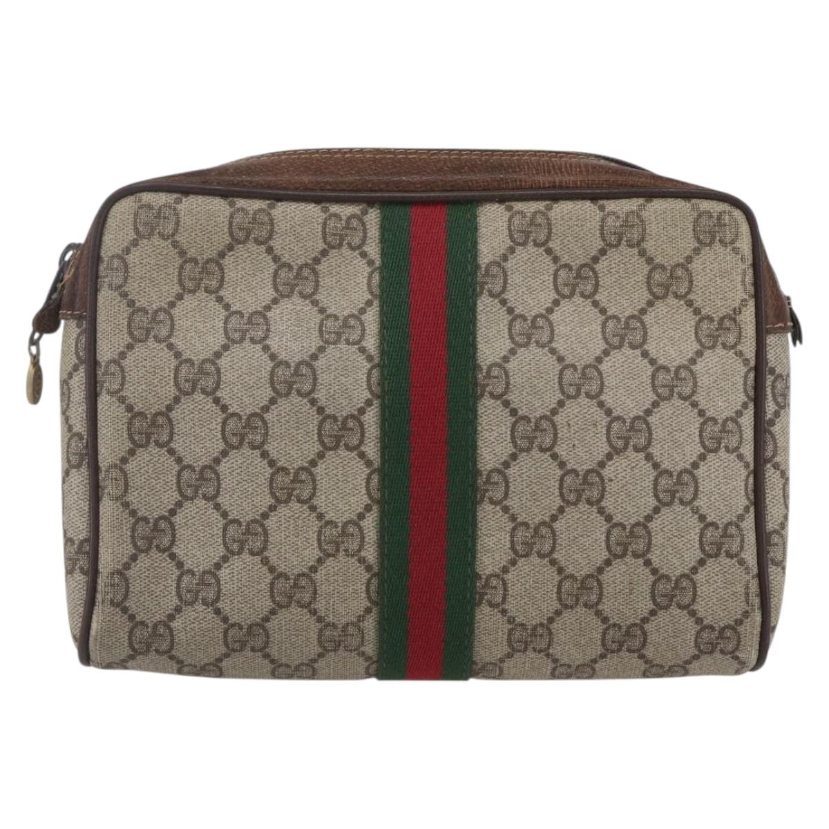 GUCCI GG Supreme Web Sherry Line Bag PVC Beige Red 40 014 3553 Auth th6527