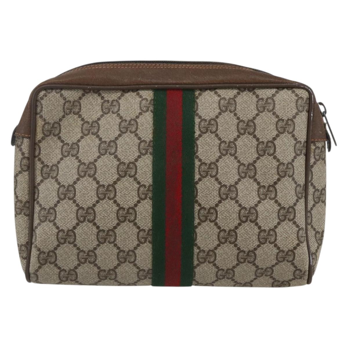 GUCCI GG Supreme Web Sherry Line Clutch Bag PVC Beige Gold 89 01 012 Auth th6554