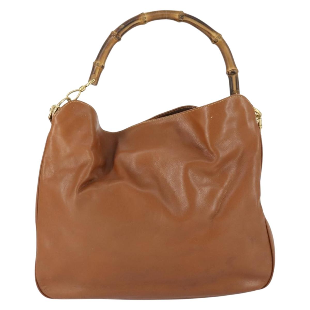 GUCCI Bamboo Shoulder Bag Leather 2way Brown Gold 001 1781 1577 Auth th6578