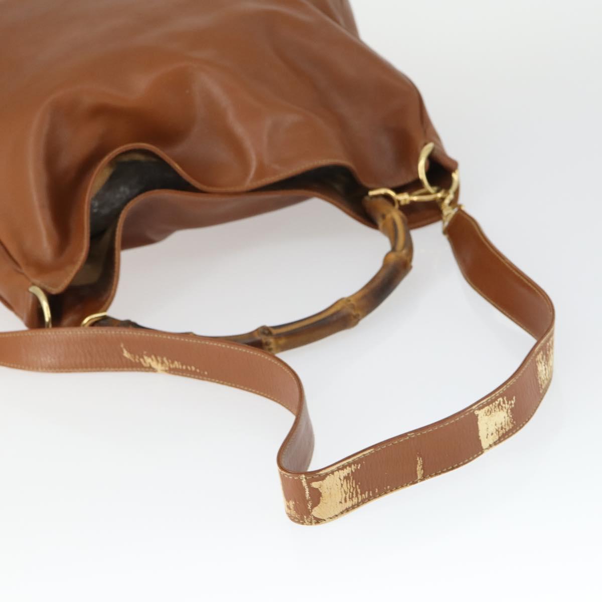GUCCI Bamboo Shoulder Bag Leather 2way Brown Gold 001 1781 1577 Auth th6578