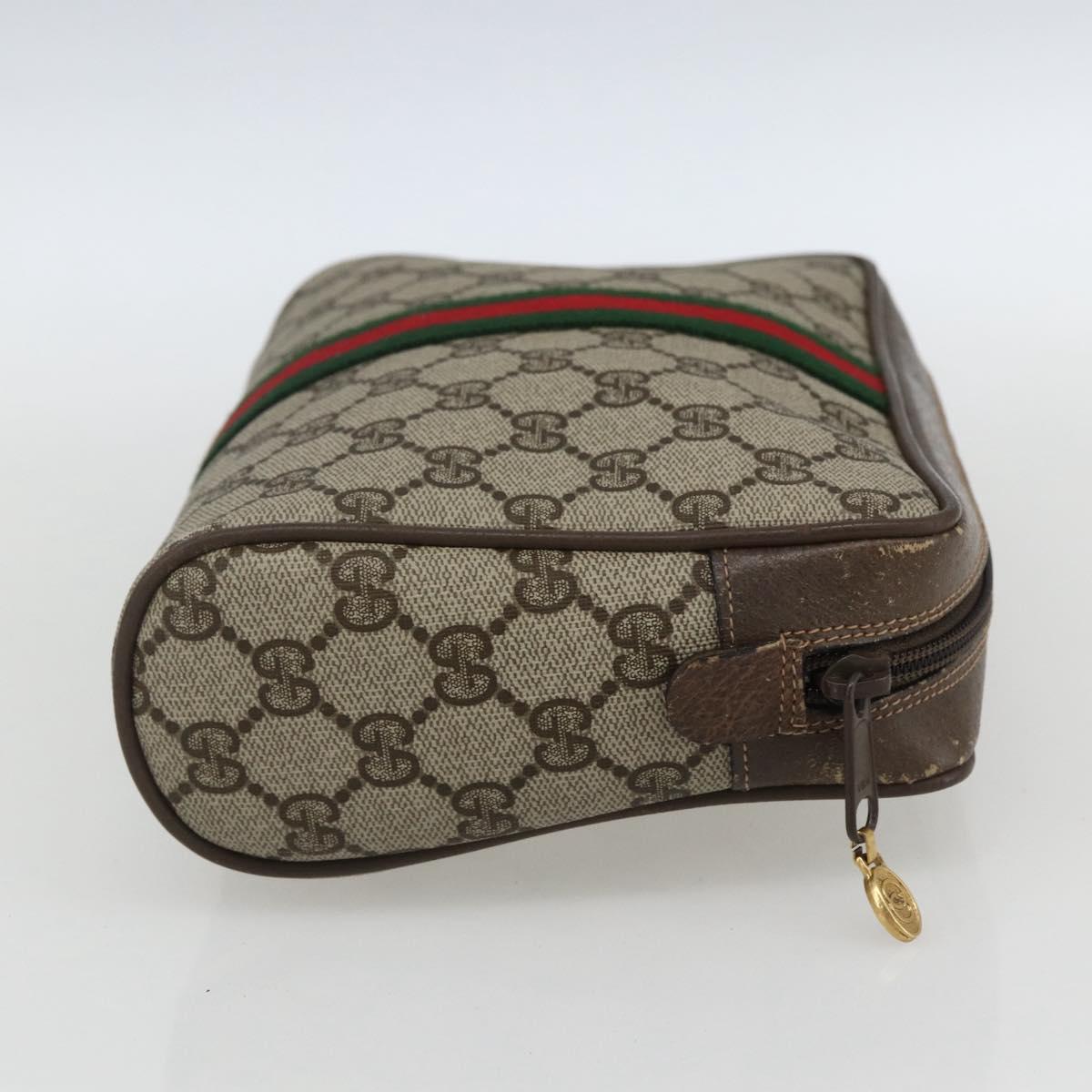 GUCCI GG Supreme Web Sherry Line Clutch Bag PVC Beige Gold 75 01 012 Auth th6579