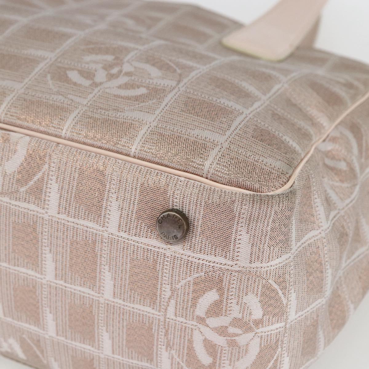 CHANEL New Travel Line Tote Bag Nylon Beige Silver CC Auth th6582
