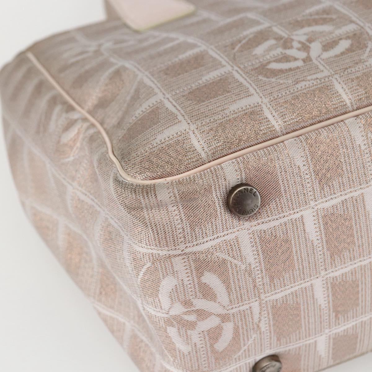 CHANEL New Travel Line Tote Bag Nylon Beige Silver CC Auth th6582