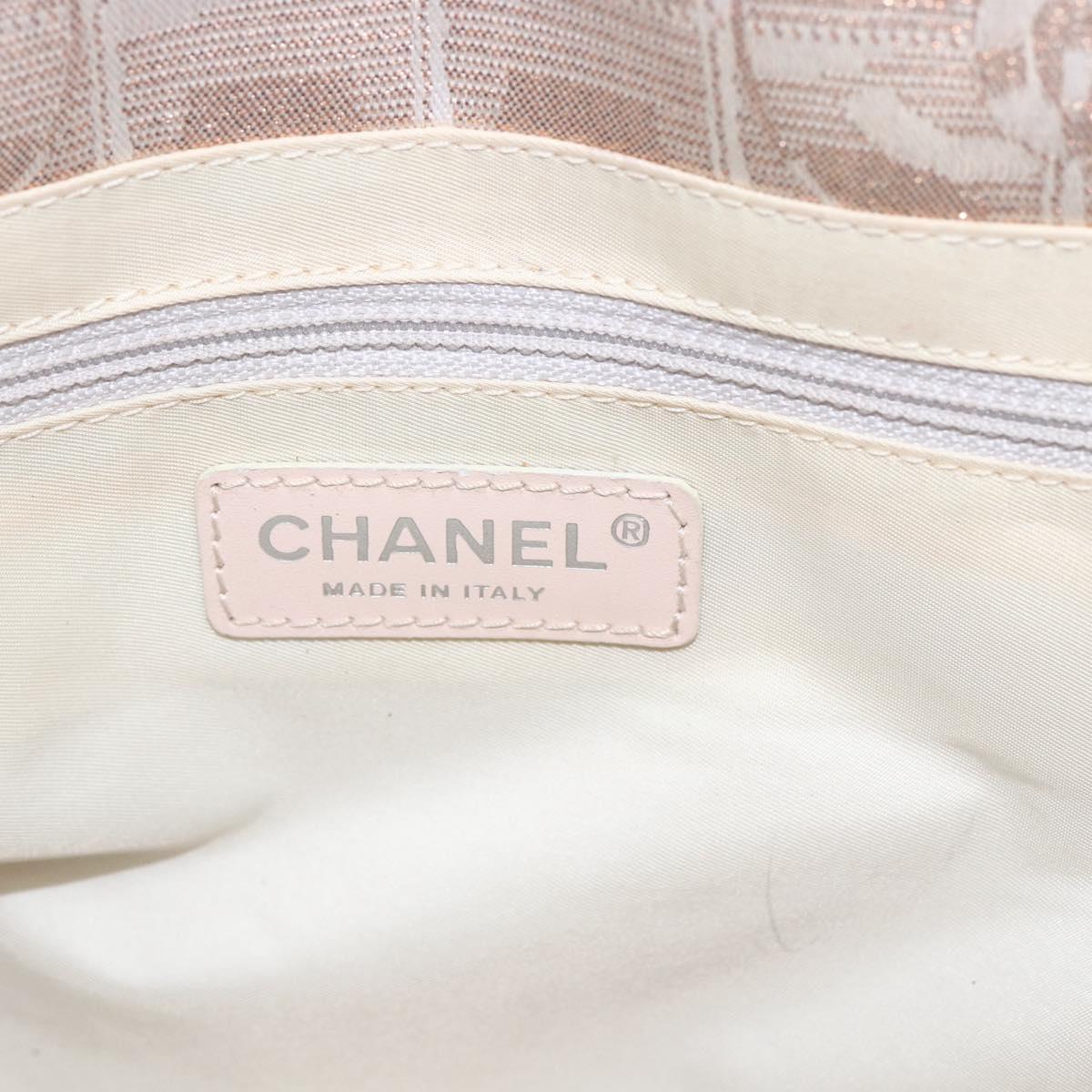 CHANEL New Travel Line Tote Bag Nylon Beige Silver CC Auth th6582