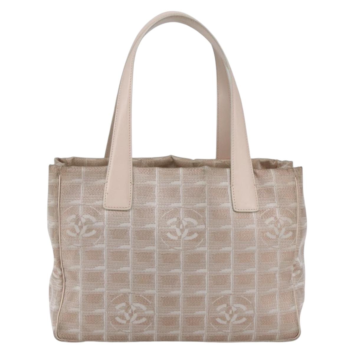 CHANEL New Travel Line Tote Bag Nylon Beige Silver CC Auth th6582