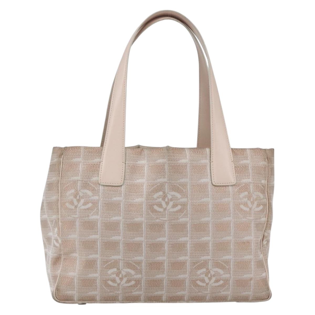 CHANEL New Travel Line Tote Bag Nylon Beige Silver CC Auth th6582