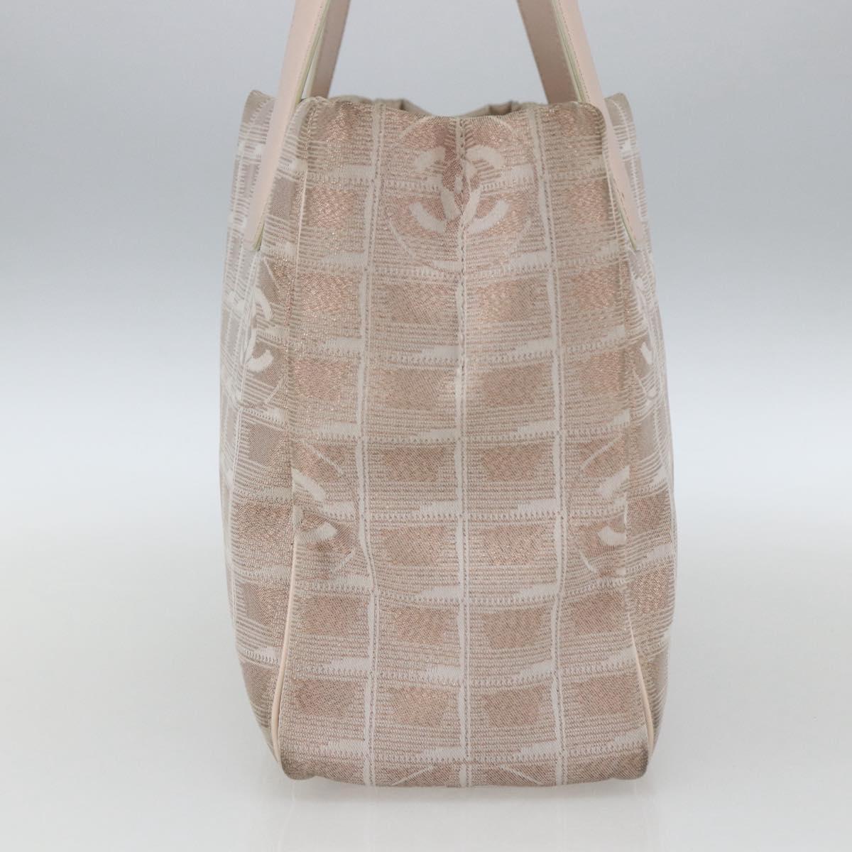 CHANEL New Travel Line Tote Bag Nylon Beige Silver CC Auth th6582