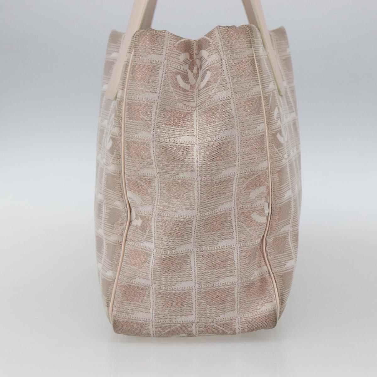CHANEL New Travel Line Tote Bag Nylon Beige Silver CC Auth th6582
