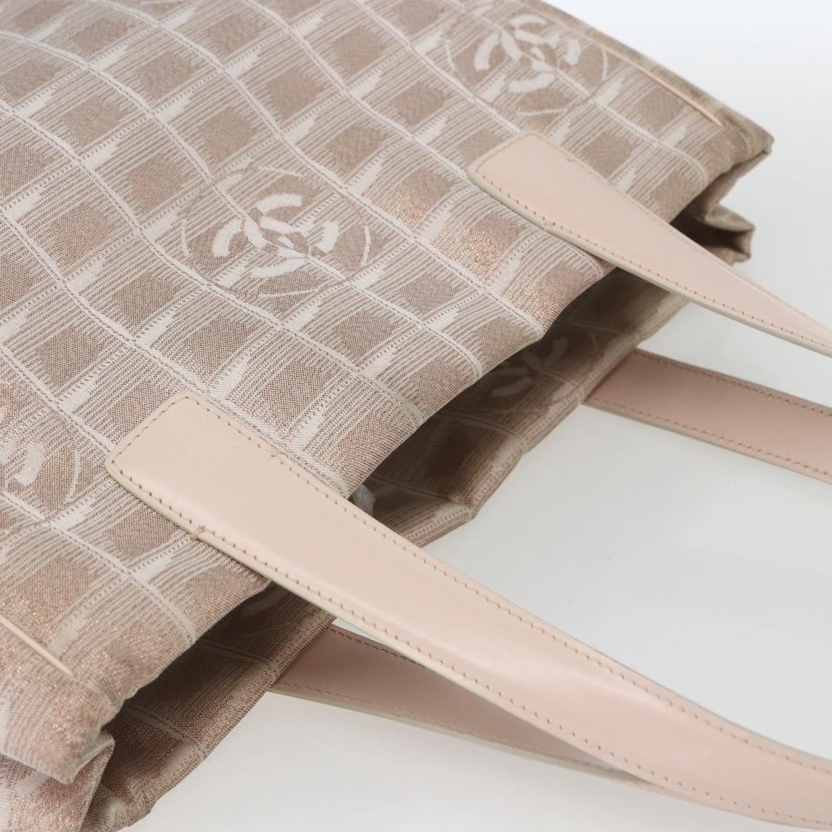 CHANEL New Travel Line Tote Bag Nylon Beige Silver CC Auth th6582