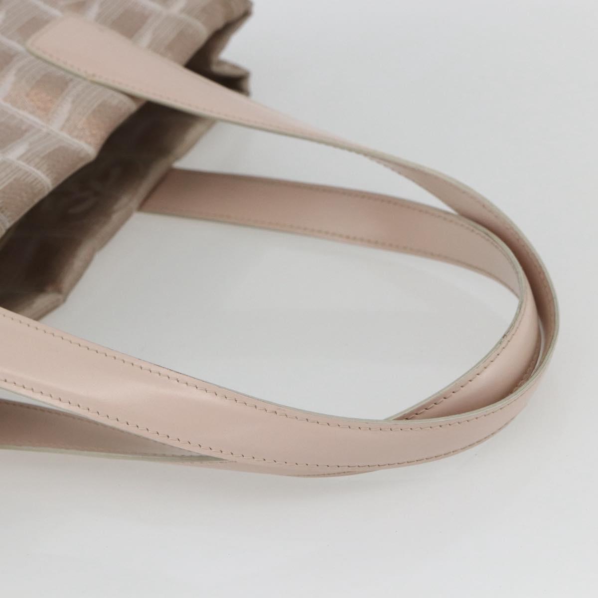 CHANEL New Travel Line Tote Bag Nylon Beige Silver CC Auth th6582