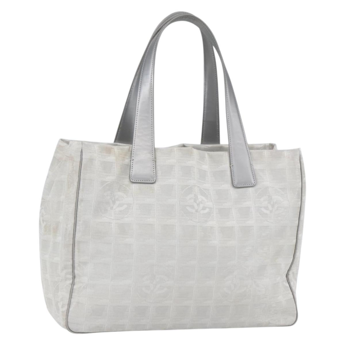 CHANEL New Travel Line Tote Bag Nylon Silver CC Auth th6583