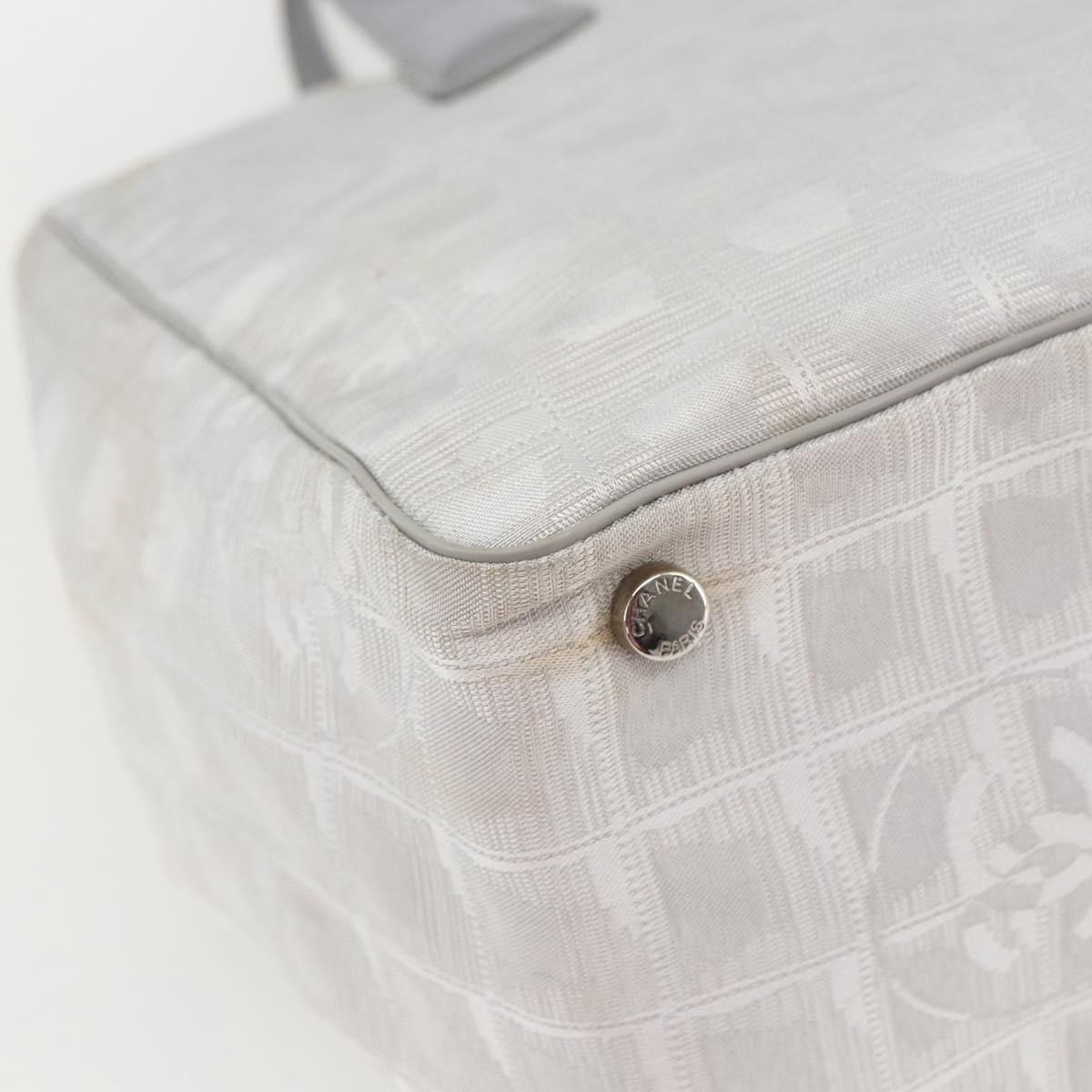 CHANEL New Travel Line Tote Bag Nylon Silver CC Auth th6583