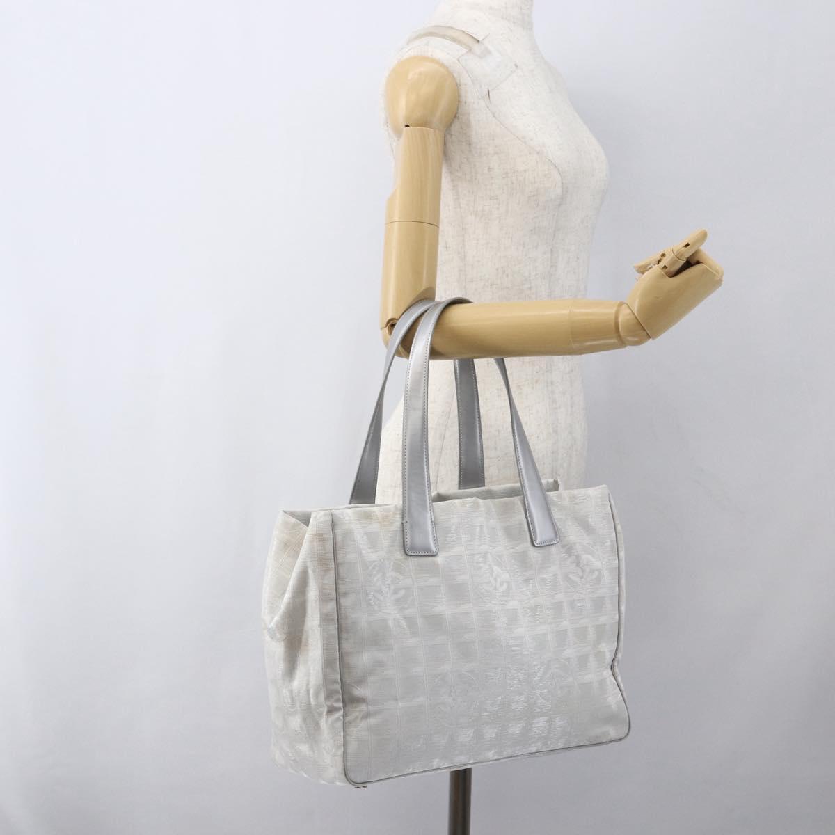 CHANEL New Travel Line Tote Bag Nylon Silver CC Auth th6583