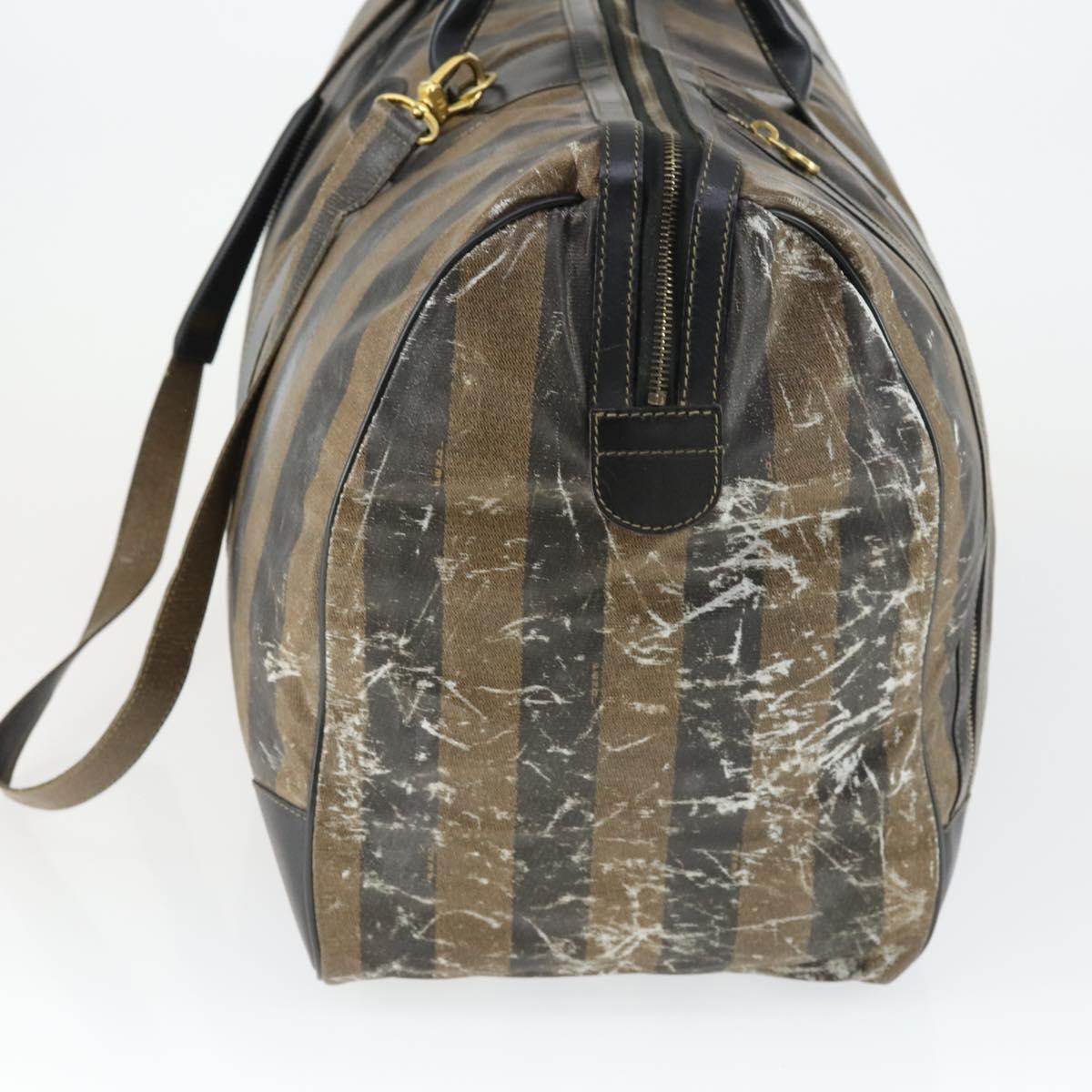 FENDI Pecan Canvas Boston Bag Nylon 2way Black Brown gold Auth th6585