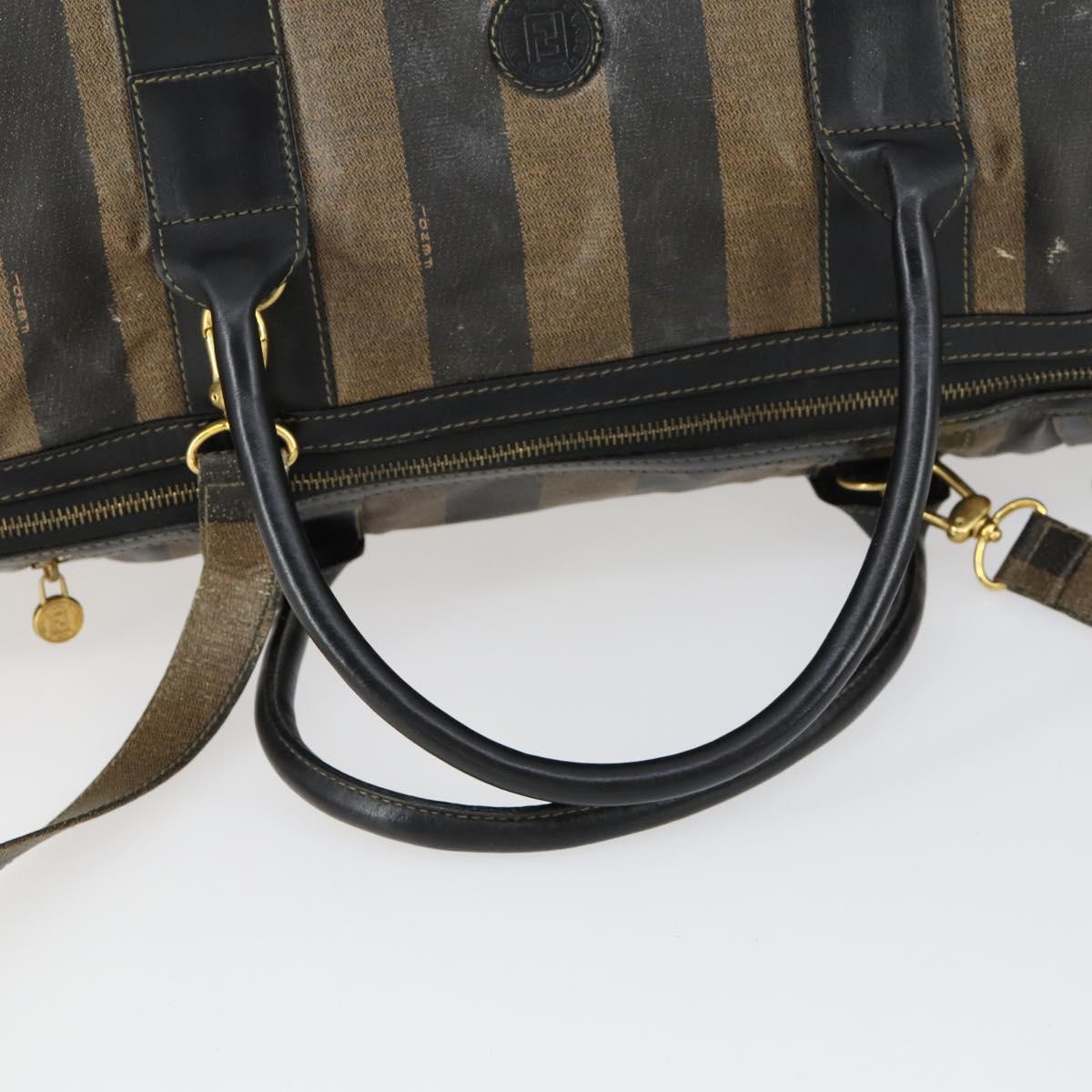 FENDI Pecan Canvas Boston Bag Nylon 2way Black Brown gold Auth th6585