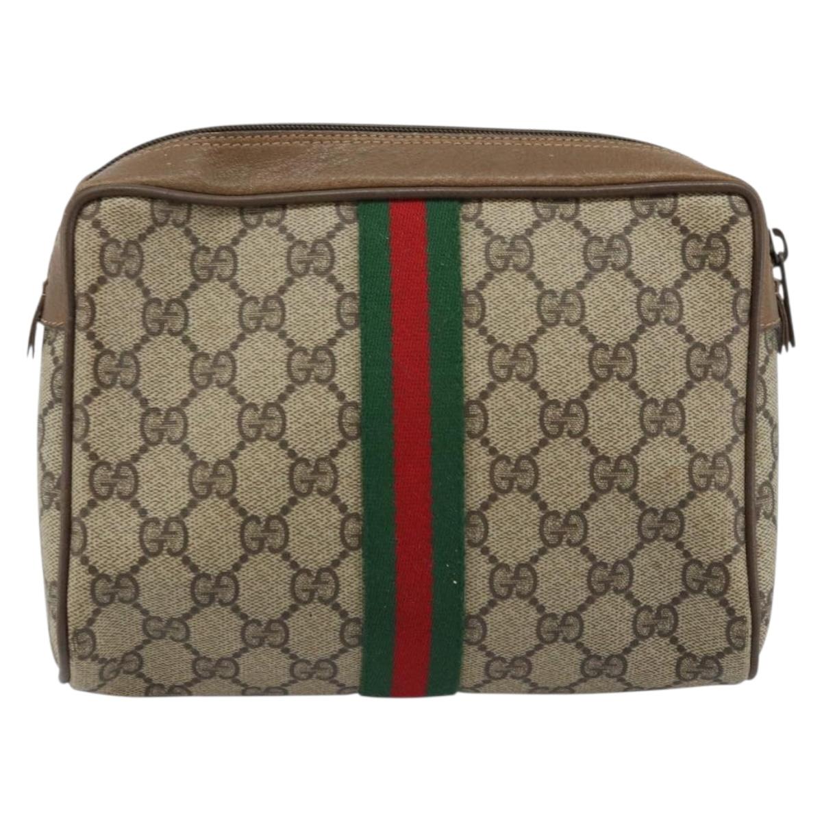 GUCCI GG Supreme Web Sherry Line Bag PVC Beige Gold Red 89 01 012 Auth th6601