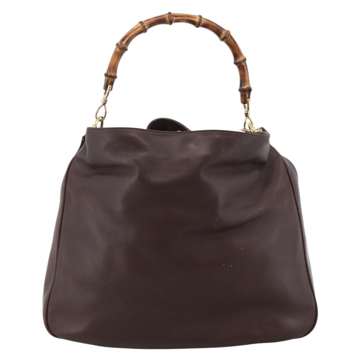 GUCCI Bamboo Shoulder Bag Leather 2way Brown Gold 001 1705 1577 Auth th6602