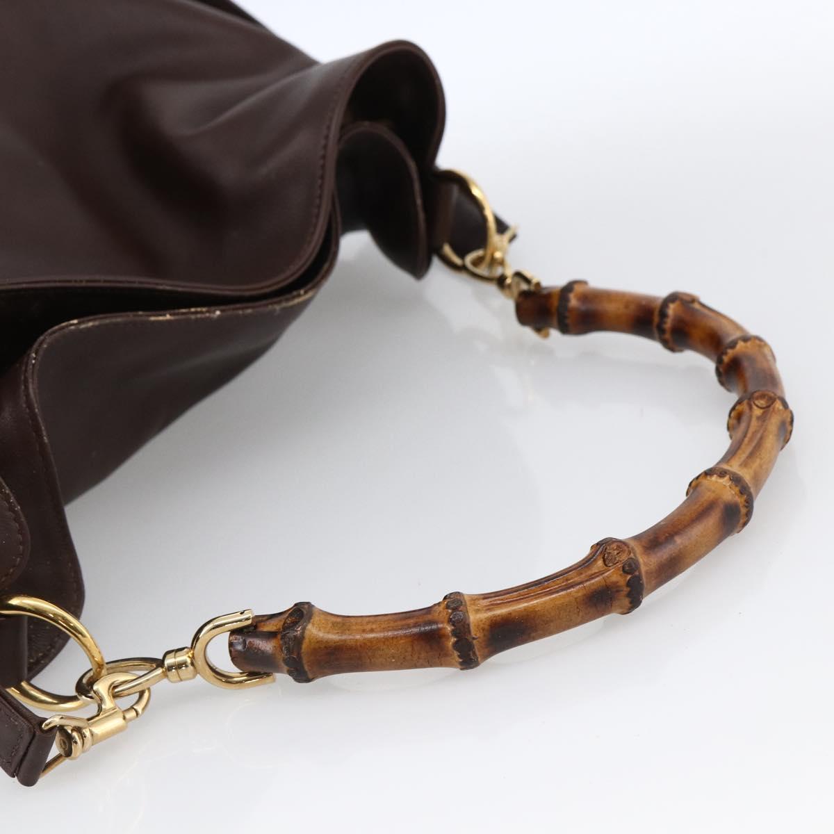GUCCI Bamboo Shoulder Bag Leather 2way Brown Gold 001 1705 1577 Auth th6602