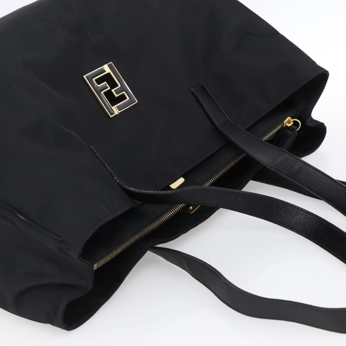 FENDI Tote Bag Nylon Black Gold Auth th6603