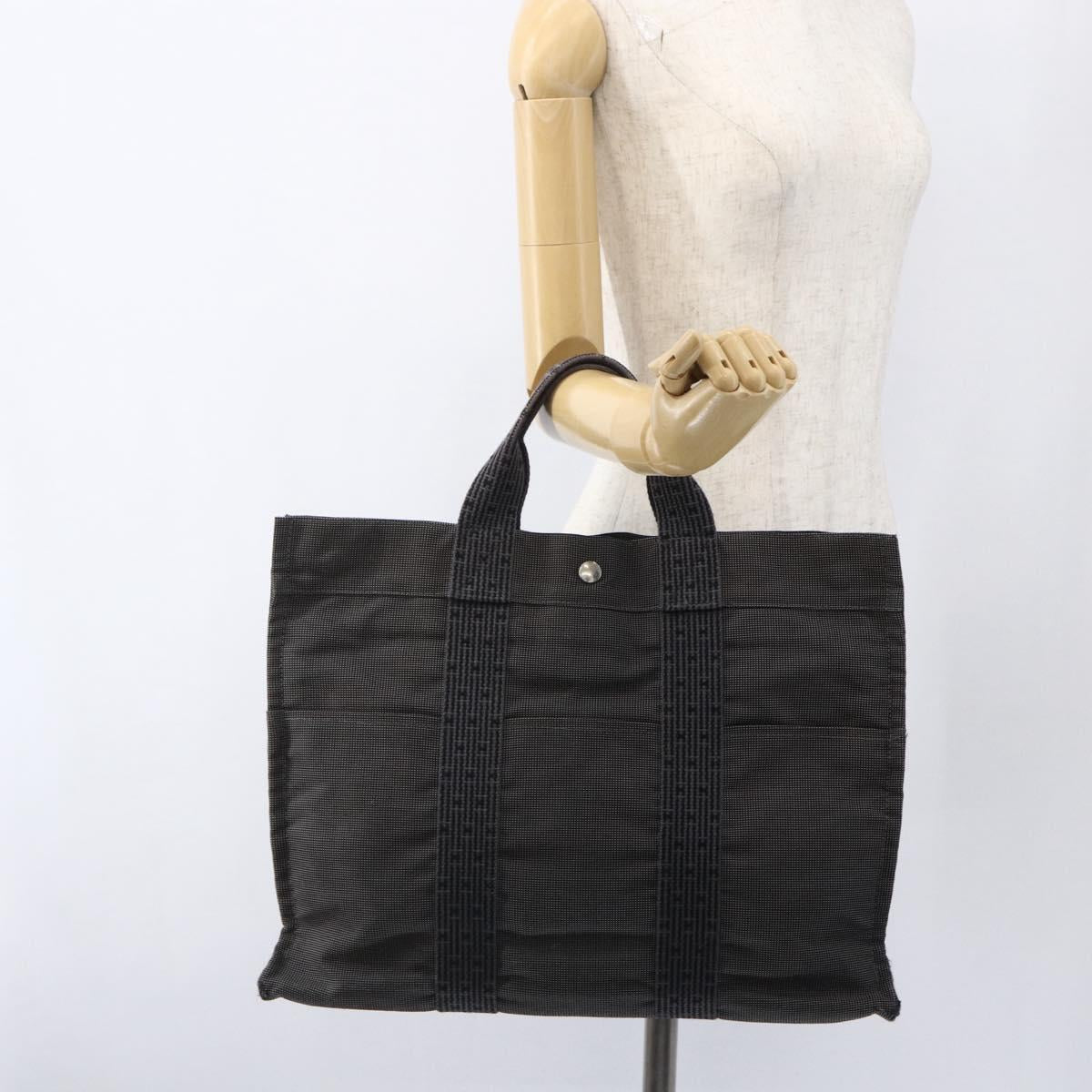 HERMES Her Line MM Hand Bag Canvas Gray Silver Auth th6604