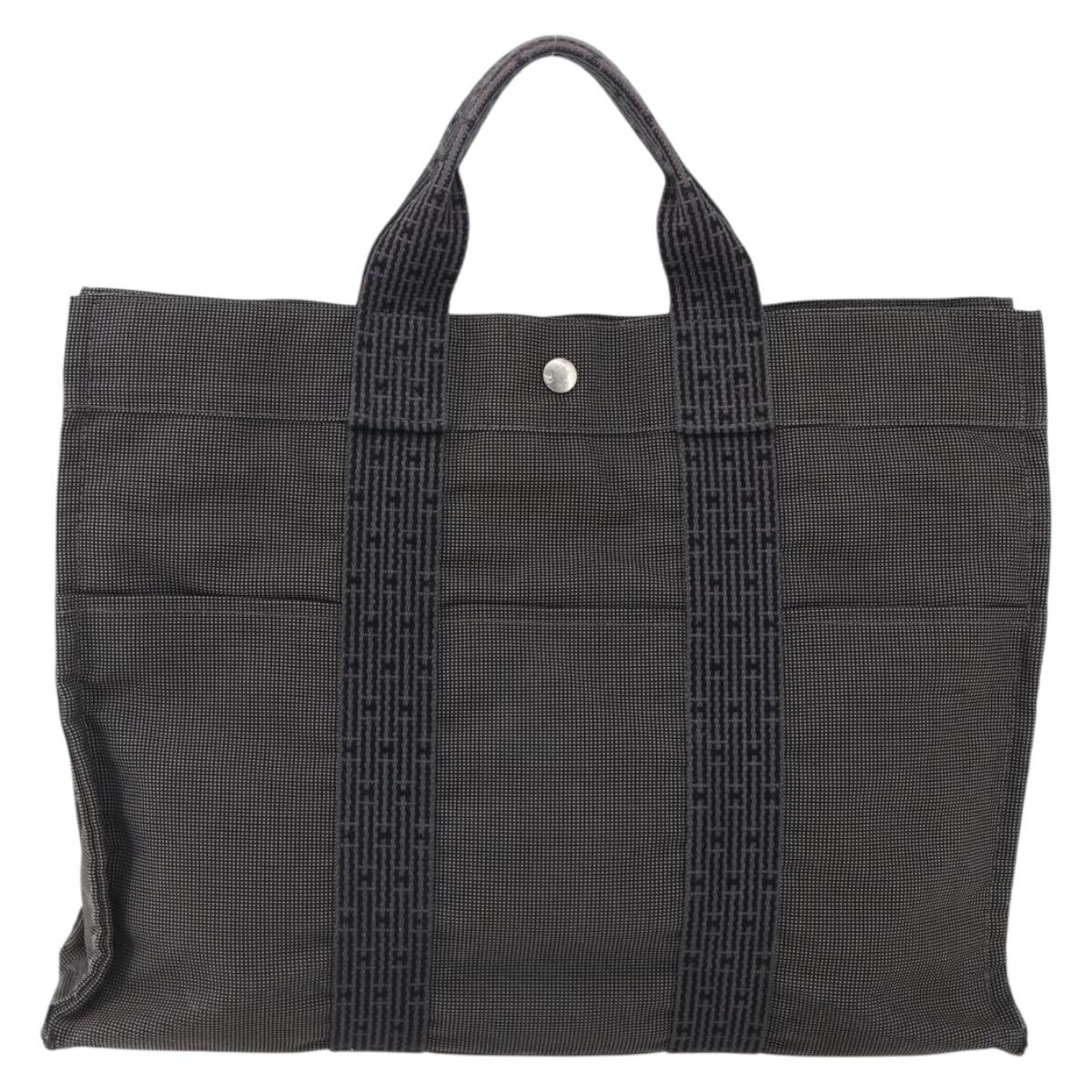 HERMES Her Line MM Hand Bag Canvas Gray Silver Auth th6604