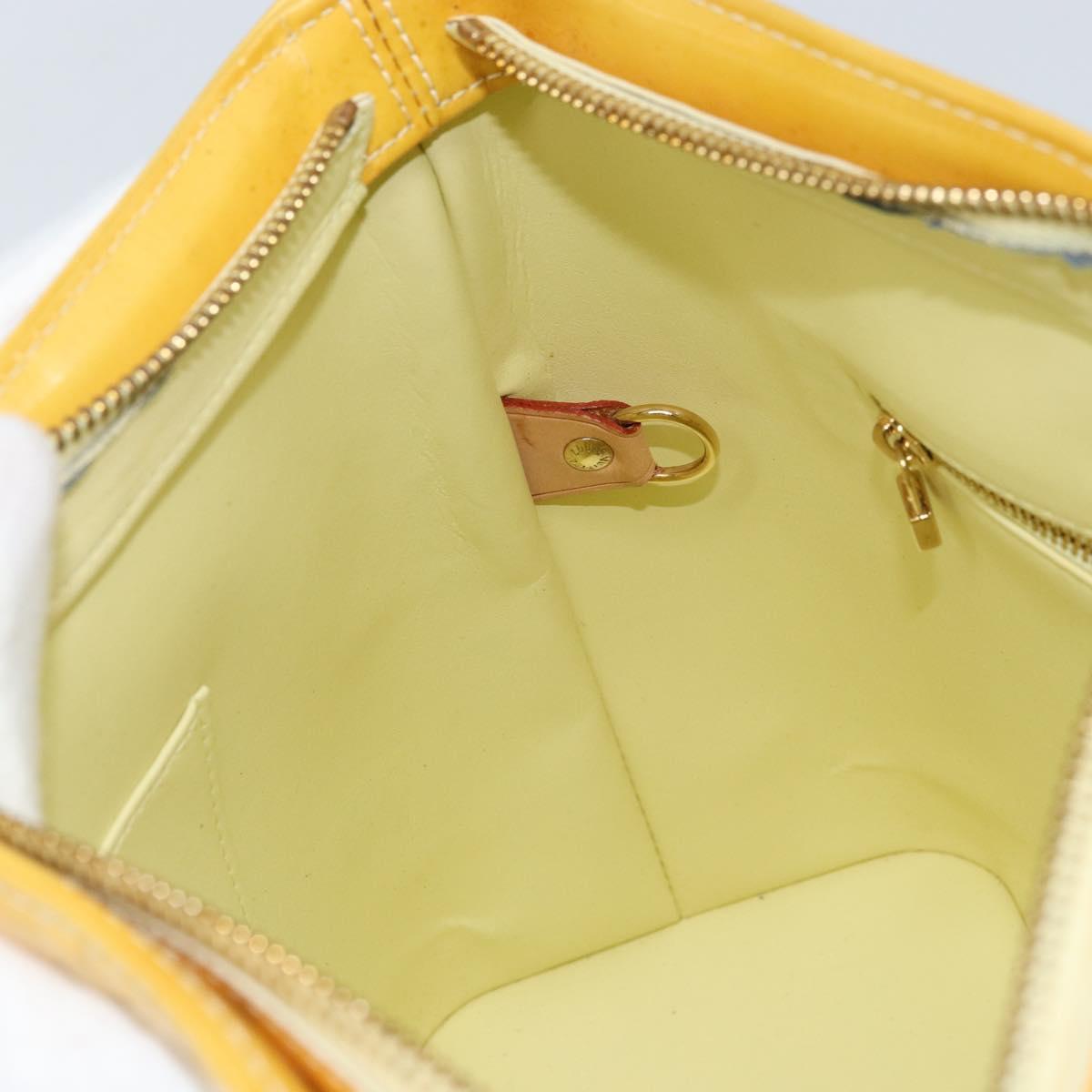 LOUIS VUITTON Monogram Vernis Houston Hand Bag Lime Yellow M91055 LV Auth th6608