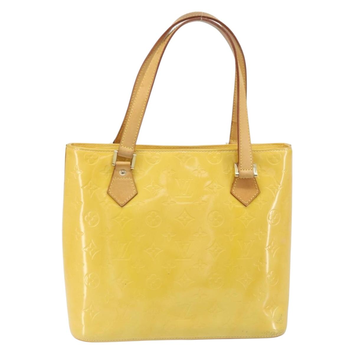 LOUIS VUITTON Monogram Vernis Houston Hand Bag Lime Yellow M91055 LV Auth th6608
