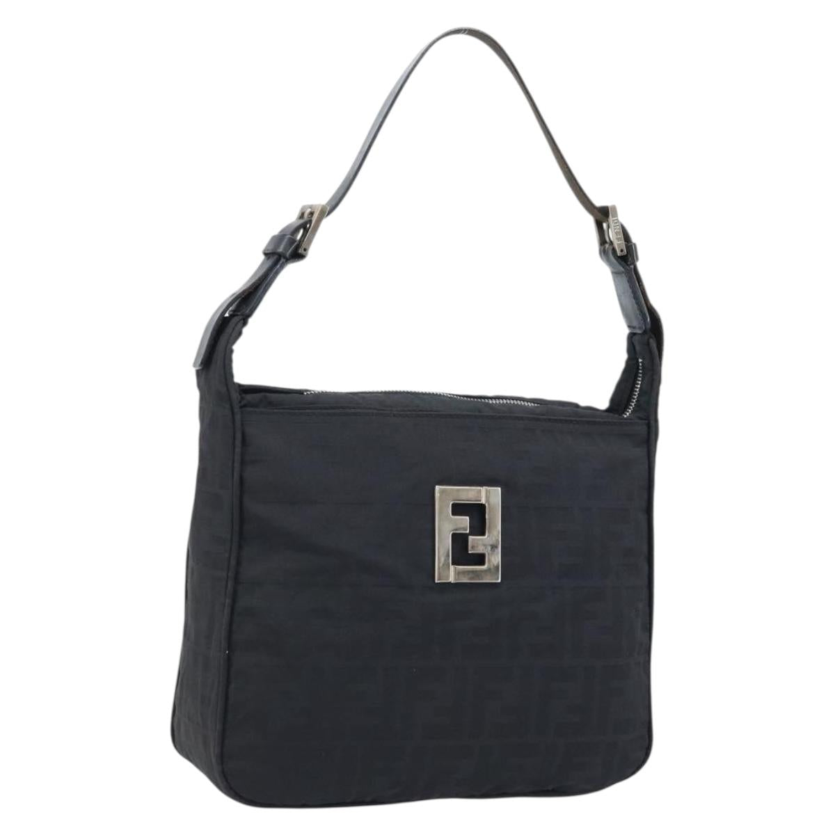 FENDI Zucca Canvas Shoulder Bag Brown Black Silver Auth th6611A