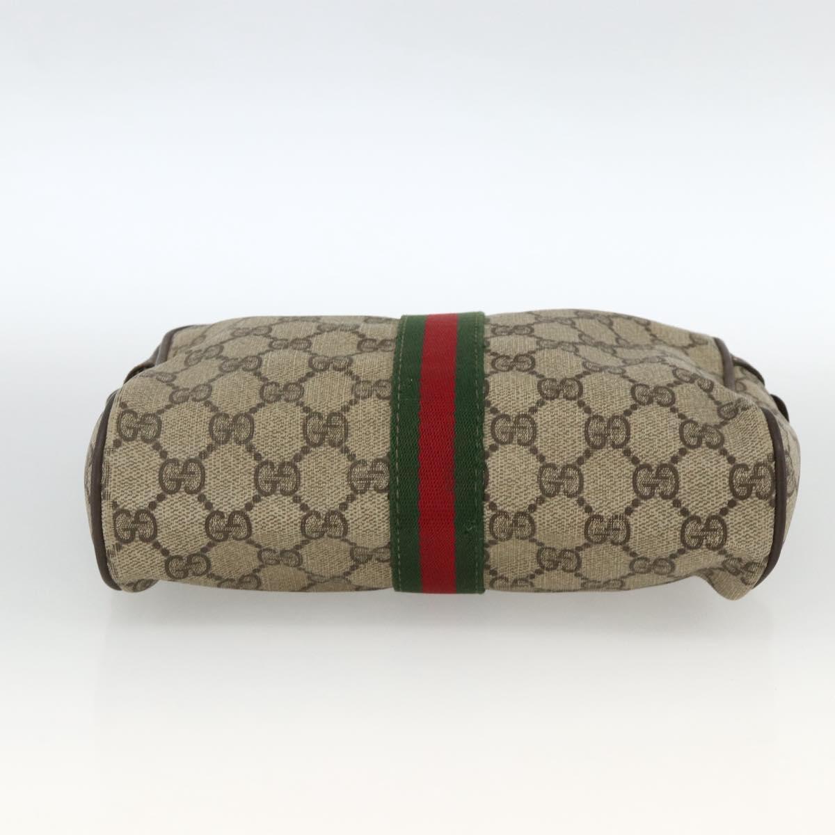 GUCCI GG Supreme Web Sherry Line Clutch Bag PVC Beige Gold Auth th6643