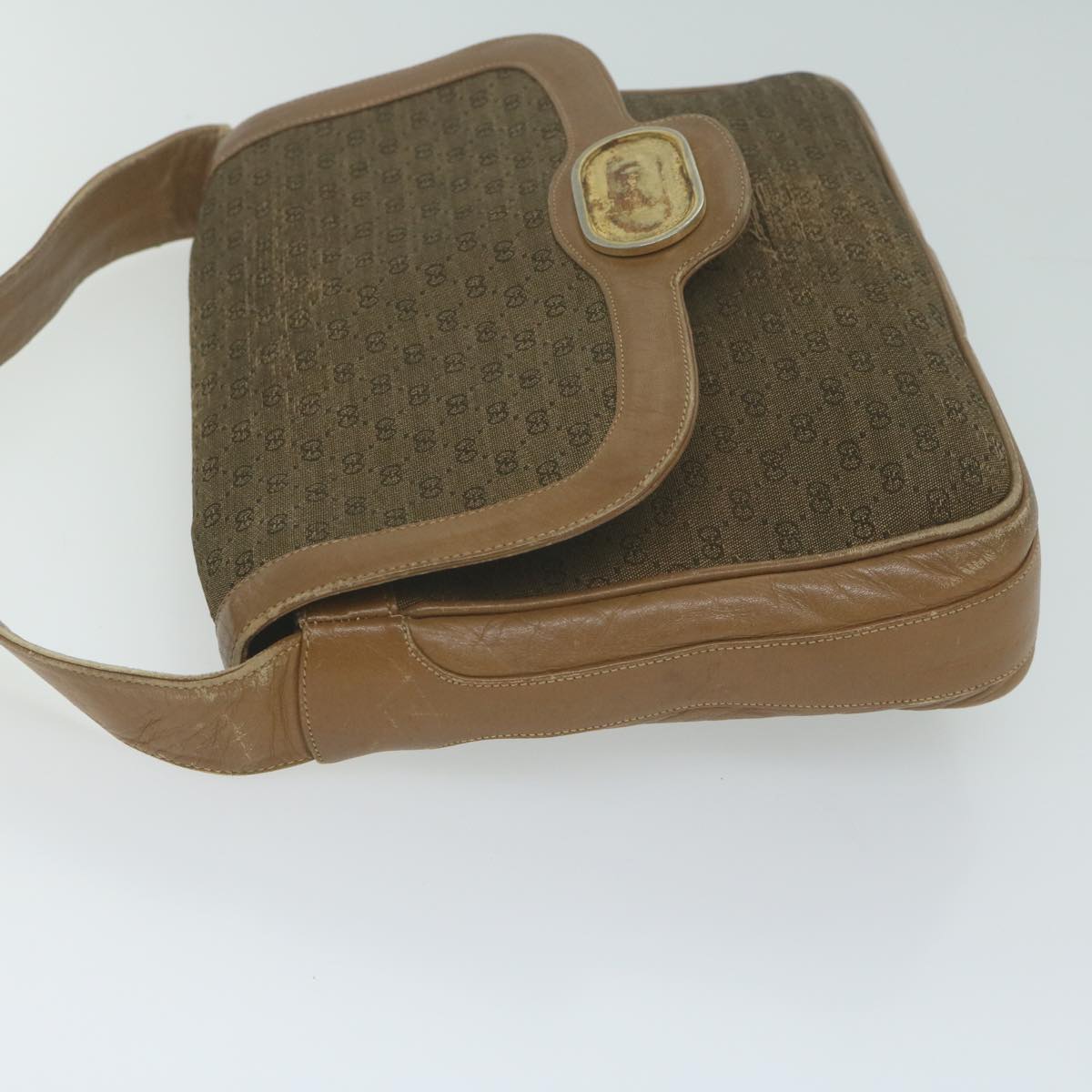 GUCCI Micro GG Canvas Shoulder Bag Beige Brown Auth ar9061