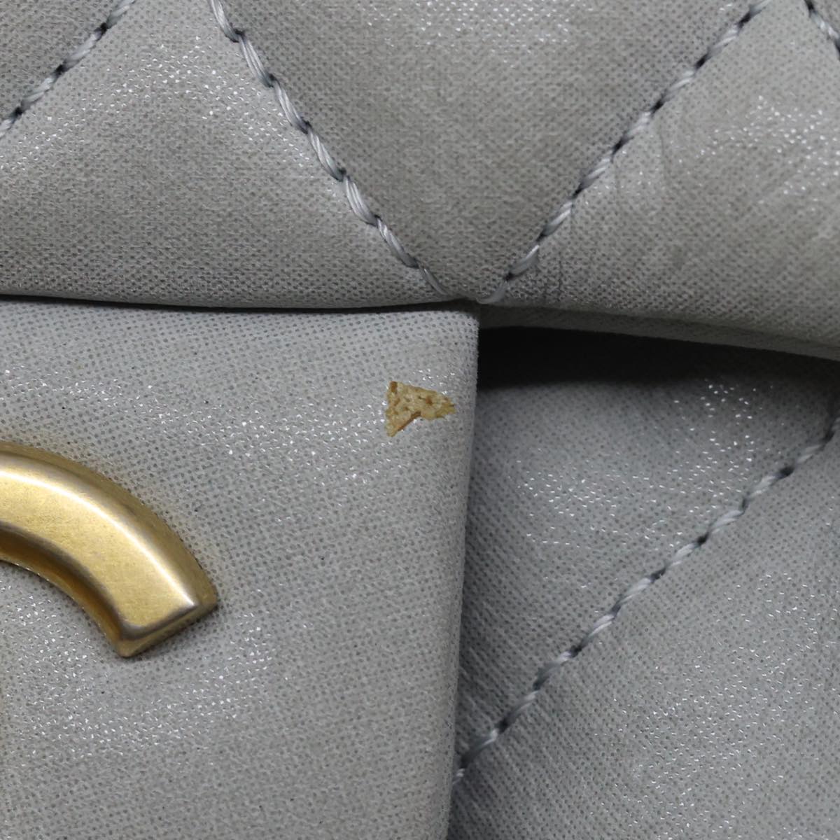 CHANEL Lamb Skin Matelasse Double Chain Shoulder Bag Gray CC Auth am1097gV