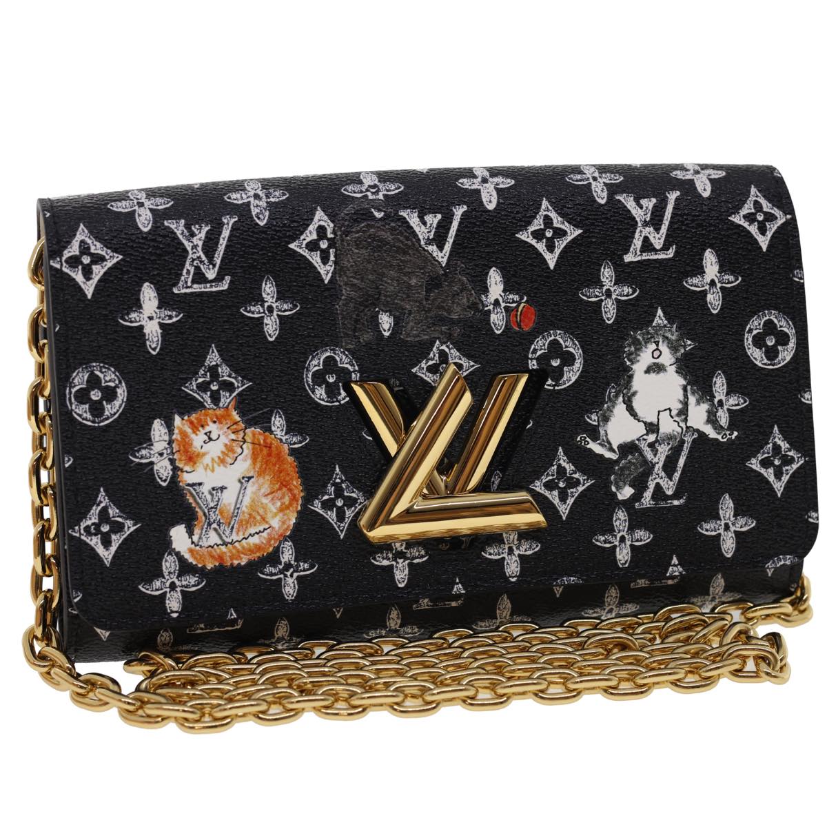 LOUIS VUITTON Monogram Cat Portefeuille Twist Chain Wallet M63888 Auth ar6463SM