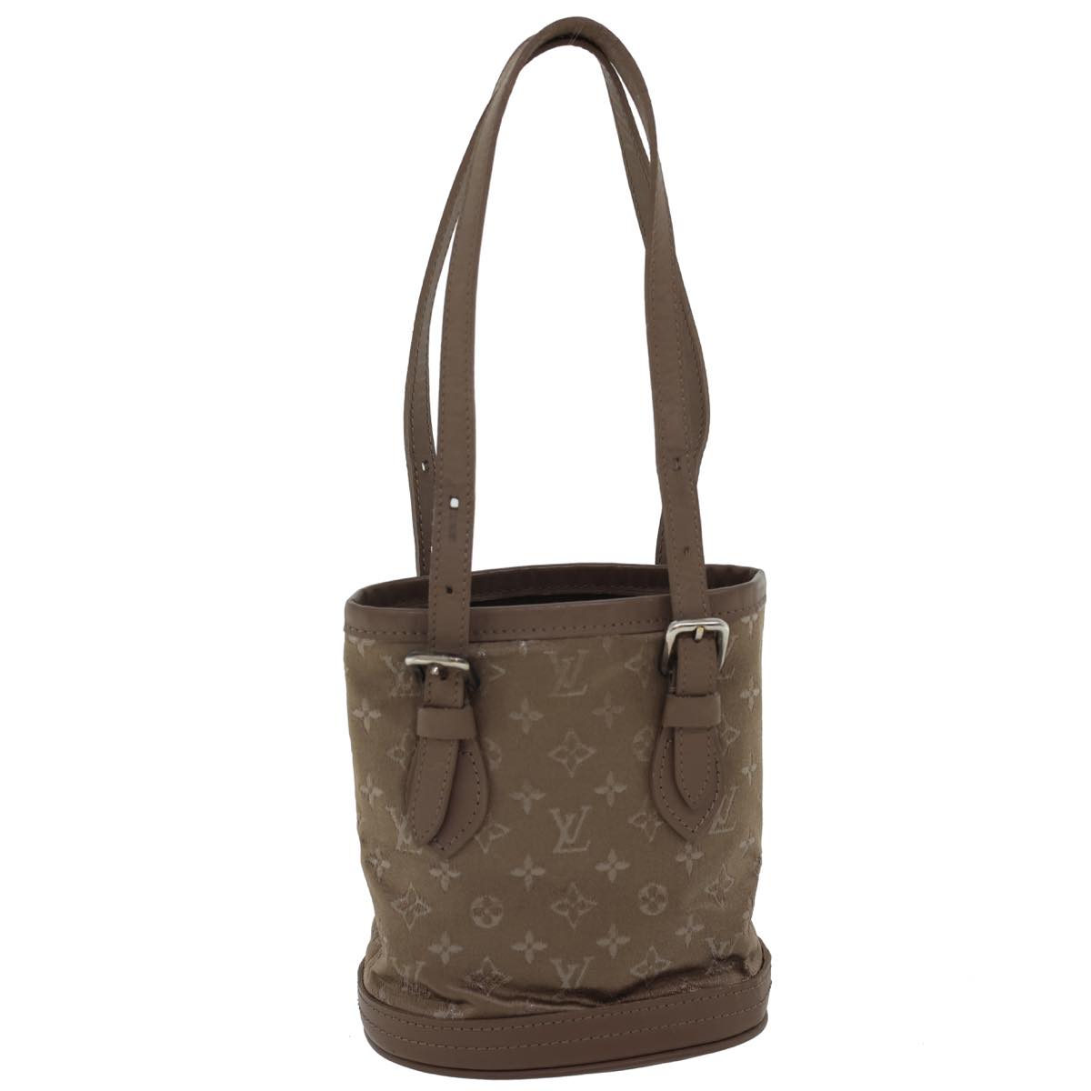 LOUIS VUITTON Monogram Satin Little bucket Hand Bag Beige M92145 LV Auth am3521V