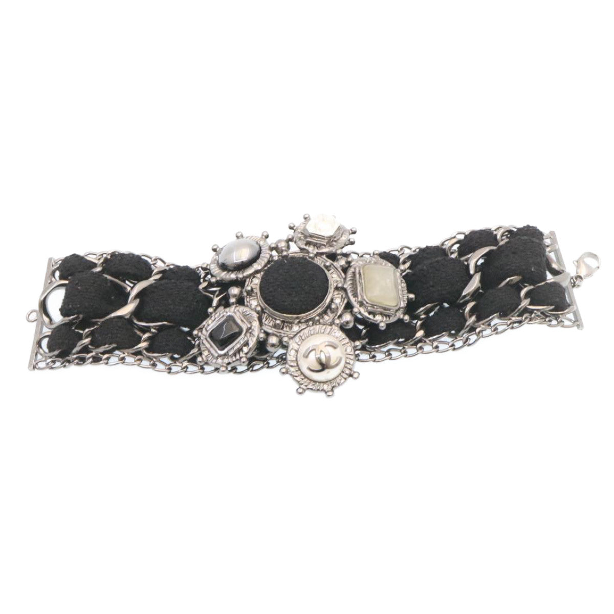 CHANEL Bangle Bracelet Metal Black CC Auth am1441sSA