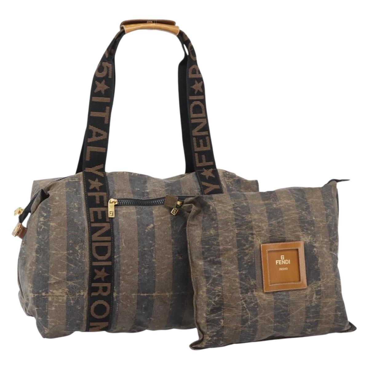 FENDI Pecan Canvas Pouch Shoulder Bag Coated Canvas 2Set Brown Black Auth ti1034