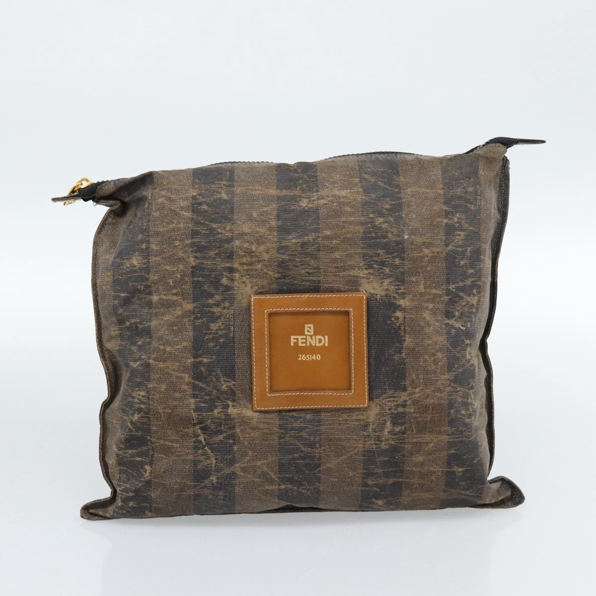 FENDI Pecan Canvas Pouch Shoulder Bag Coated Canvas 2Set Brown Black Auth ti1034