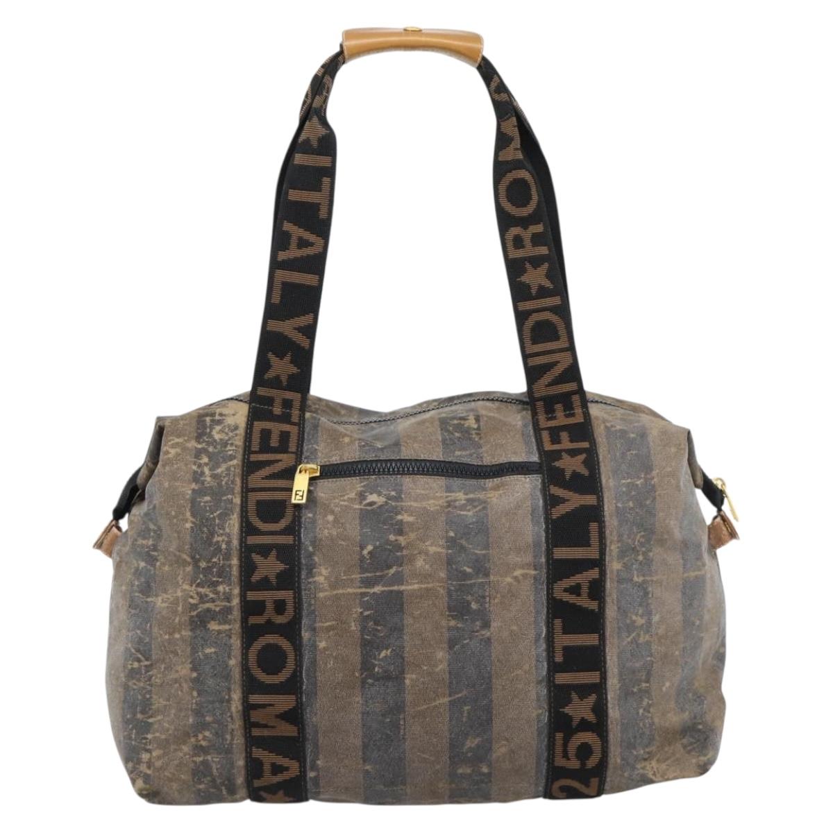 FENDI Pecan Canvas Pouch Shoulder Bag Coated Canvas 2Set Brown Black Auth ti1034