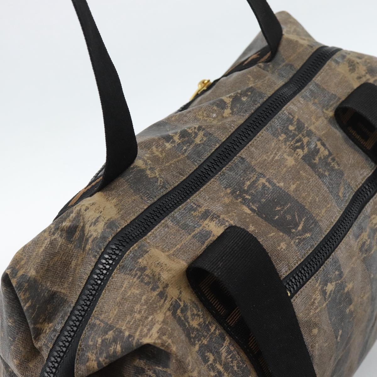 FENDI Pecan Canvas Pouch Shoulder Bag Coated Canvas 2Set Brown Black Auth ti1034