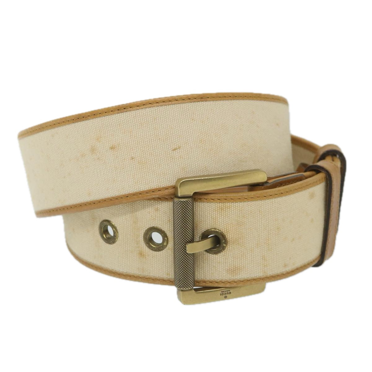 GUCCI Belt Canvas 30.3""""""""""""""""-32.3"""""""""""""""" Beige Brown 109327 Auth ti1278