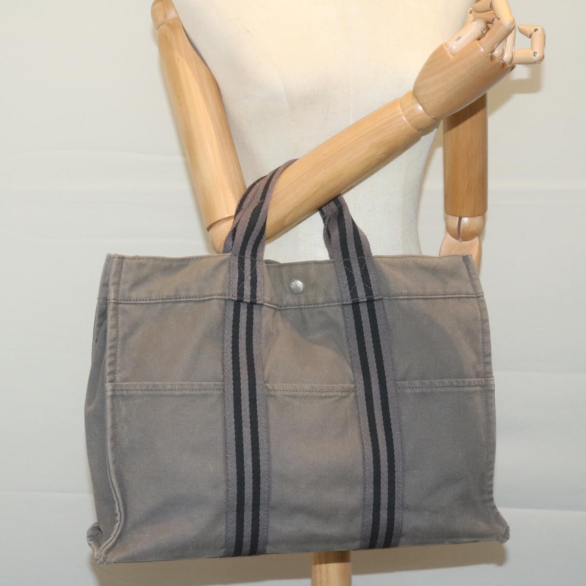HERMES Fourre Tout MM Tote Bag Canvas Gray Auth ti1504