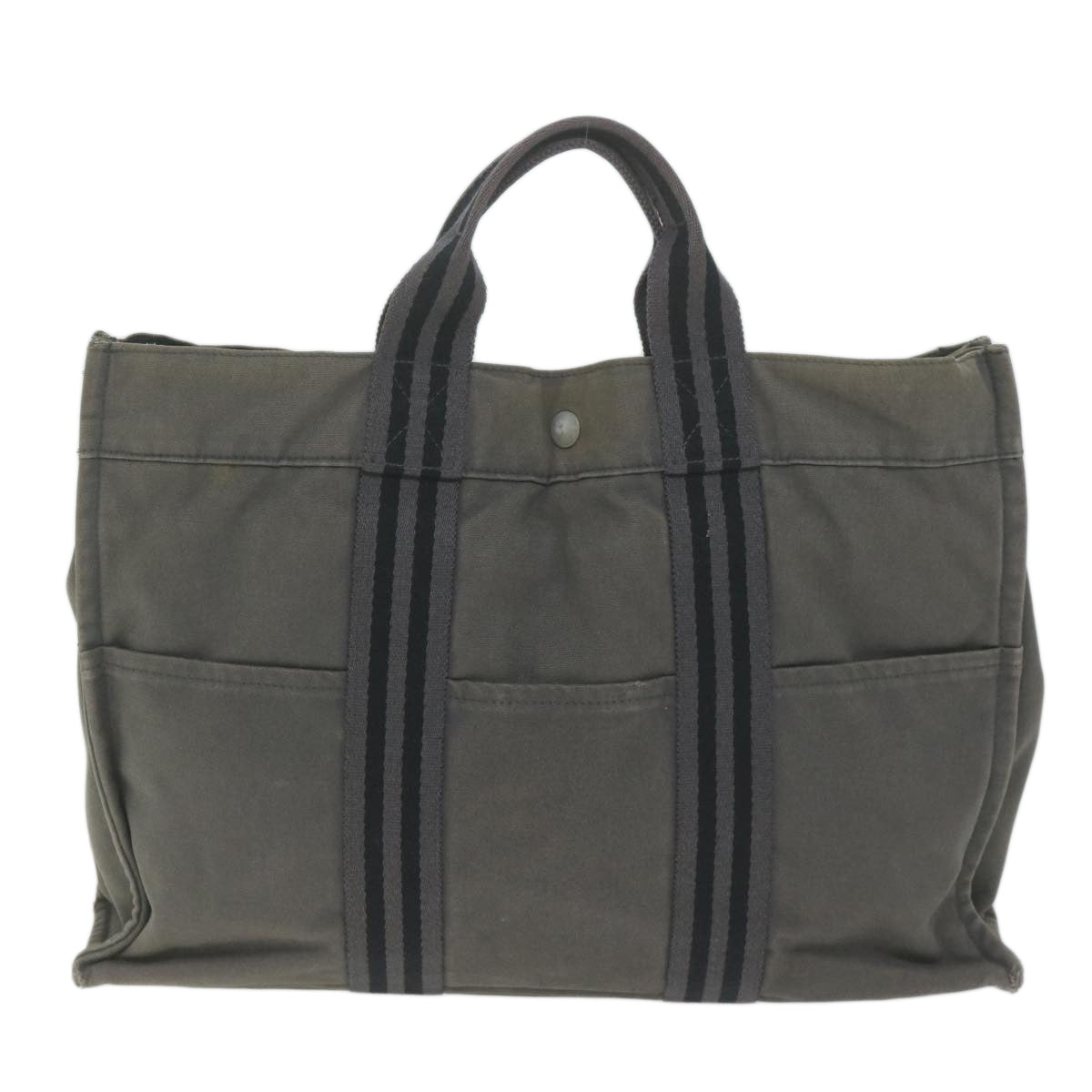 HERMES Fourre Tout MM Tote Bag Canvas Gray Auth ti1504