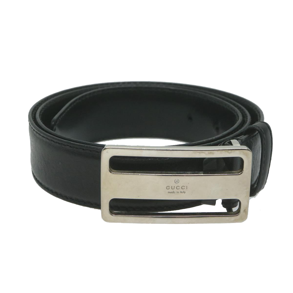 GUCCI Belt Leather 33.5""-35.4"" Black Auth ti1522
