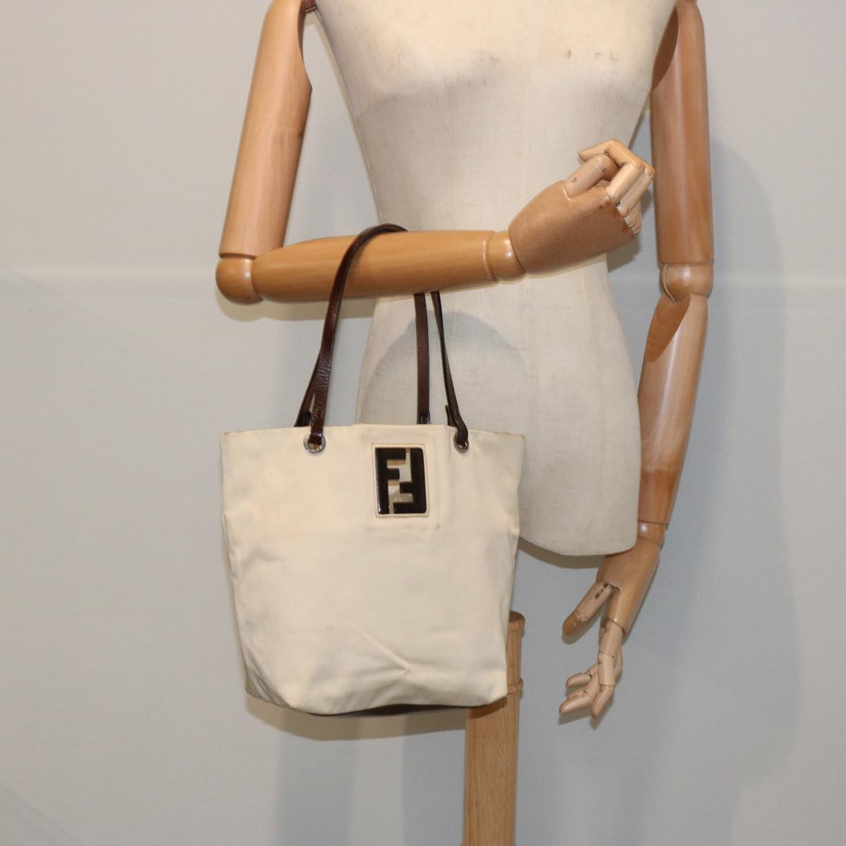 FENDI Tote Bag Canvas Beige Auth ti1558