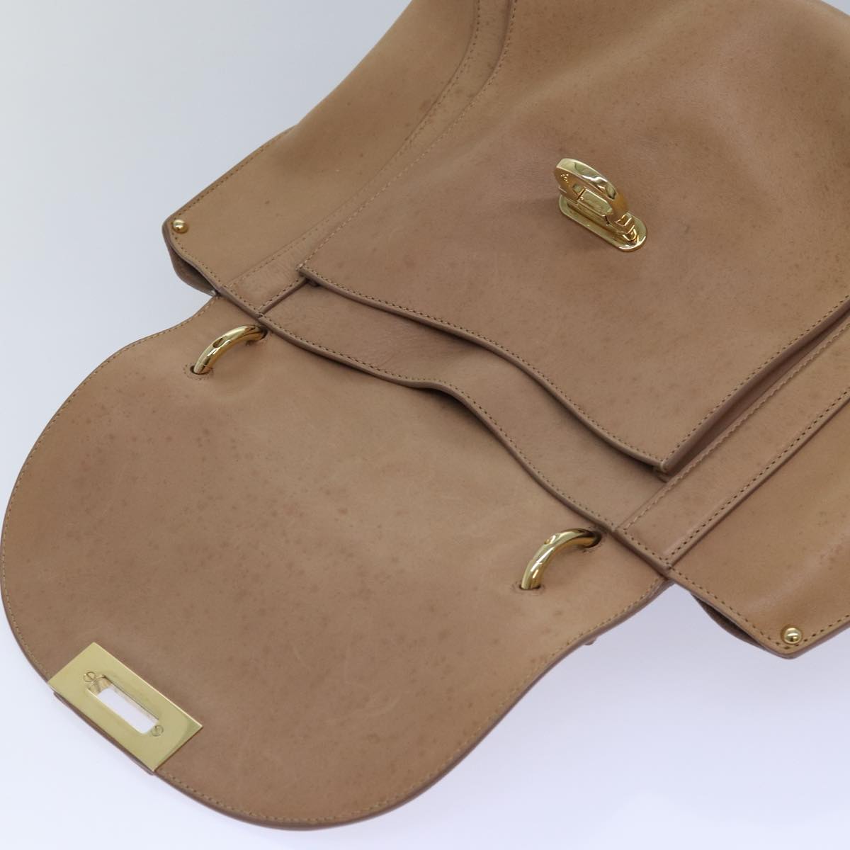 Salvatore Ferragamo Gancini Hand Bag Leather 2way Beige Auth ti1820