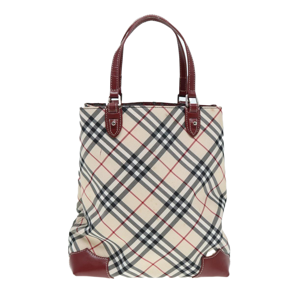 BURBERRY Nova Check Blue Label Hand Bag Nylon Beige Red Auth ti1993