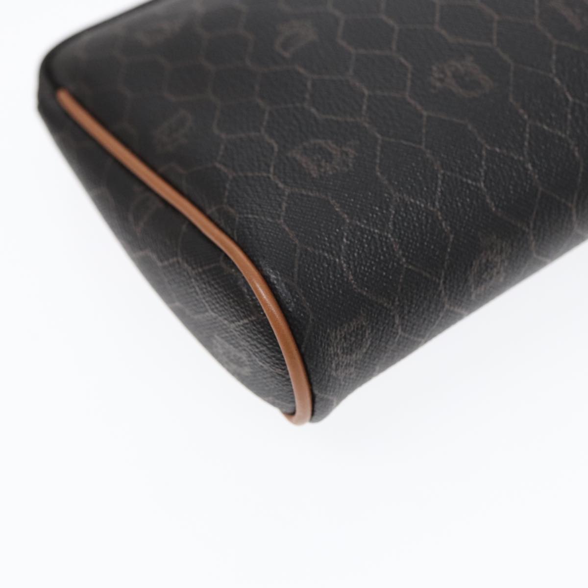 Christian Dior Honeycomb Canvas Clutch Bag PVC Leather Black Gold Auth ti2019