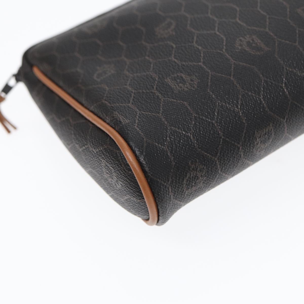 Christian Dior Honeycomb Canvas Clutch Bag PVC Leather Black Gold Auth ti2019
