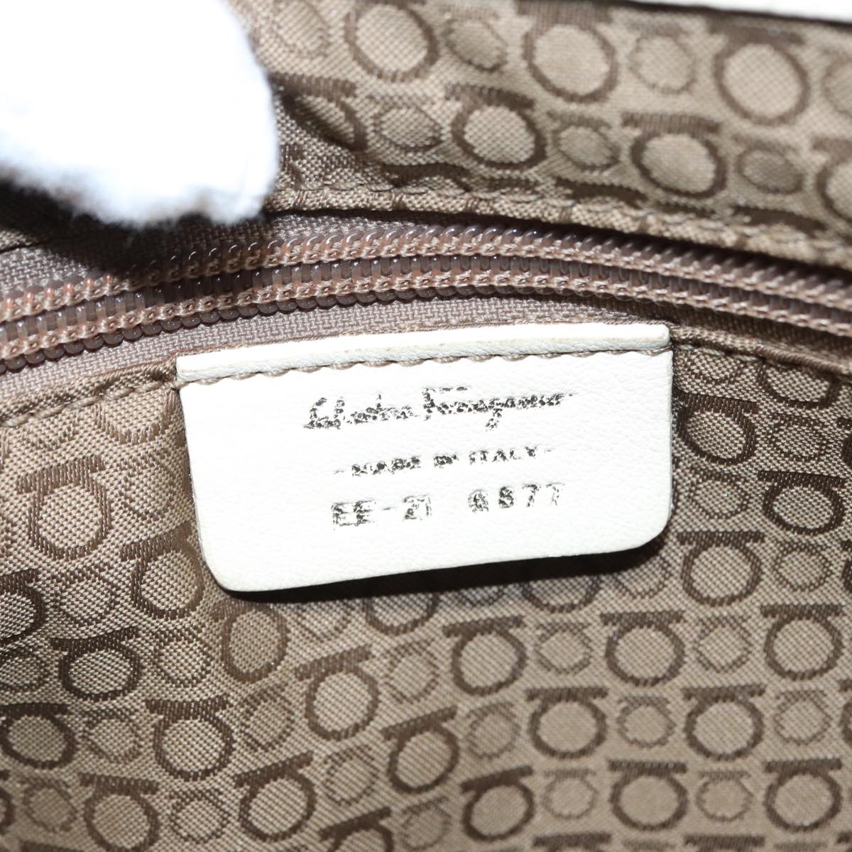 Salvatore Ferragamo Gancini Shoulder Bag Leather White Silver Auth ti2028