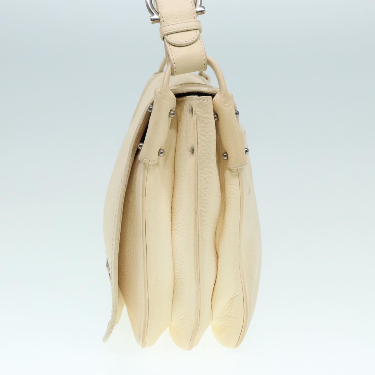 Salvatore Ferragamo Gancini Shoulder Bag Leather White Silver Auth ti2028