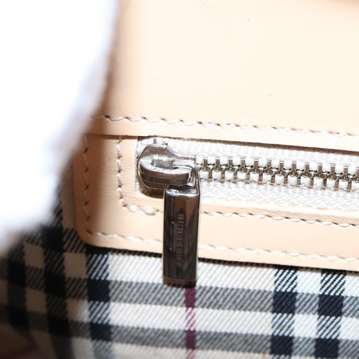 BURBERRY Hand Bag Canvas Leather White Beige Silver Auth ti2164